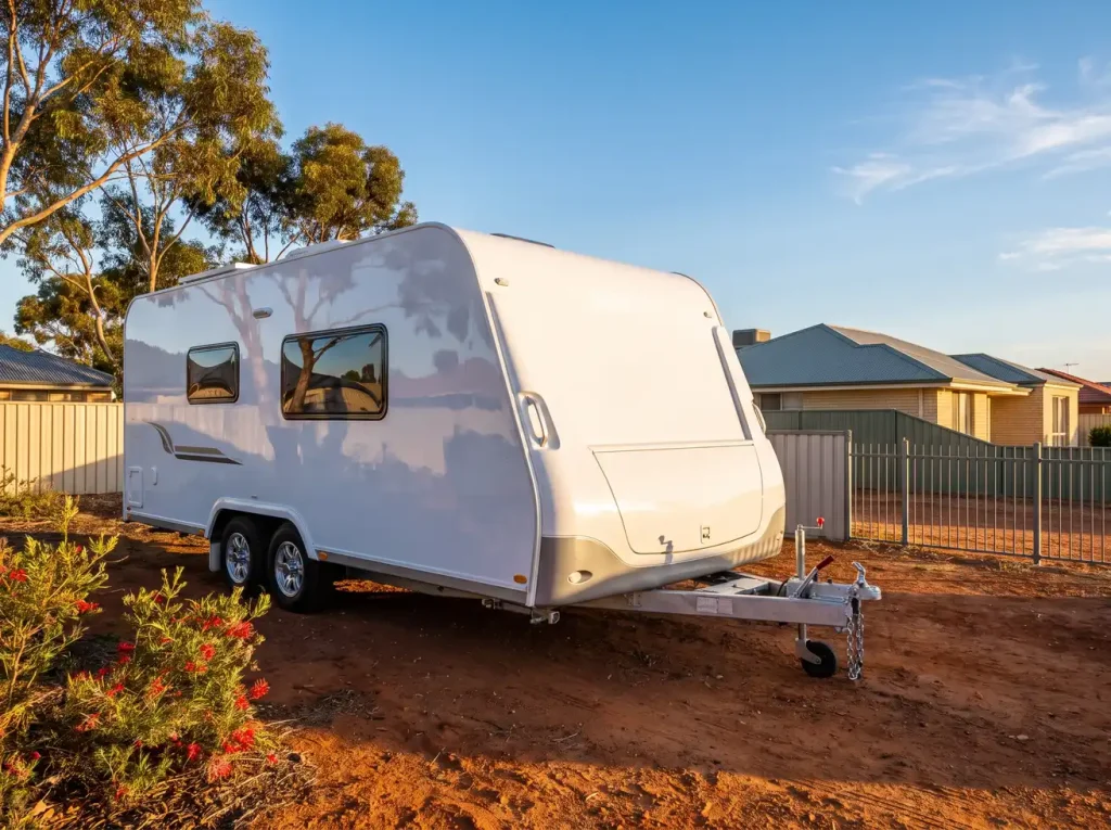 Spotless detailed touring caravan gleaming in the WA outback, Caravan Detailing in O'Connor