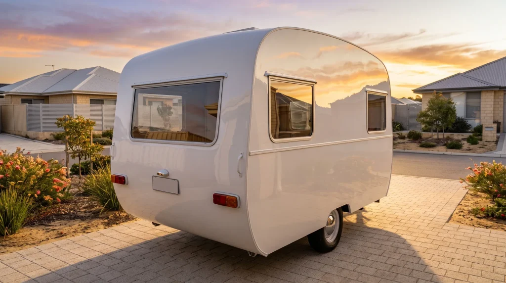 Gleaming oxidation-free caravan exterior restored to a mirror shine in O'Connor