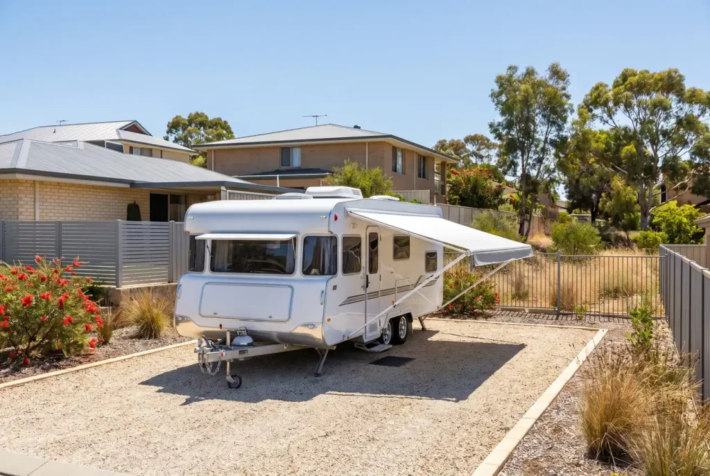 Spotless freshly detailed white caravan with mirror-polished exterior in O'Connor WA