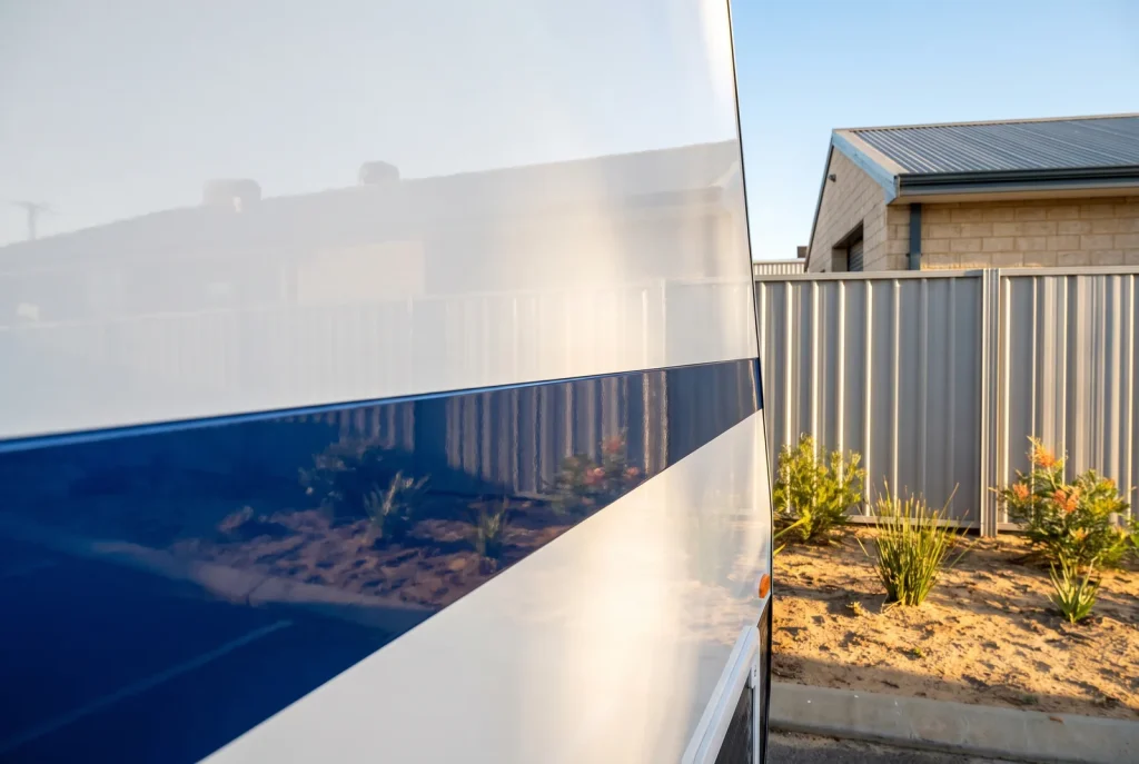 Cut and polish caravan seam detail with mirror gloss finish in O'Connor