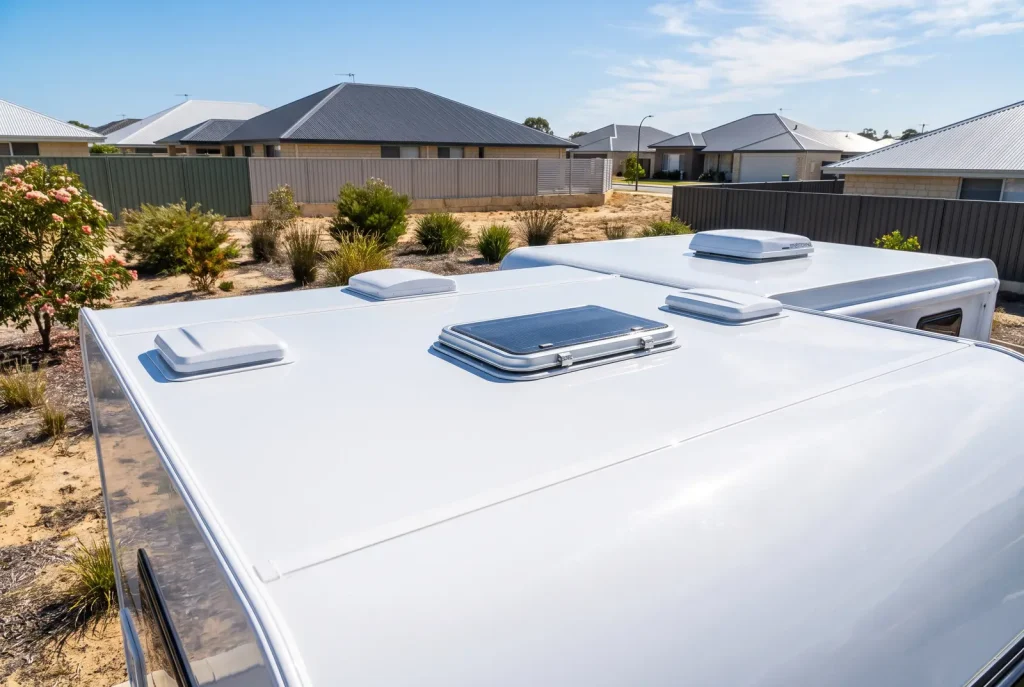 Spotless detailed caravan roof finish by Nomad Caravan Detailing in O'Connor
